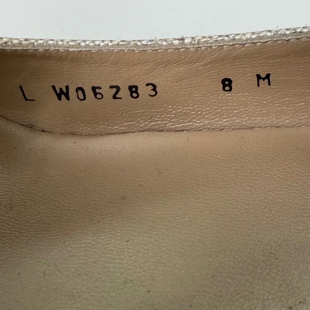 Stuart‎ Weitzman Pumps Womens Gold Metallic Linen Stacked Heel Classic 8M